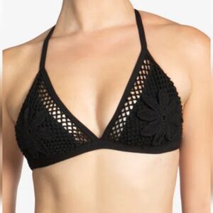 Robin Piccone Pua Triangle Floral Black Crochet Bikini Top